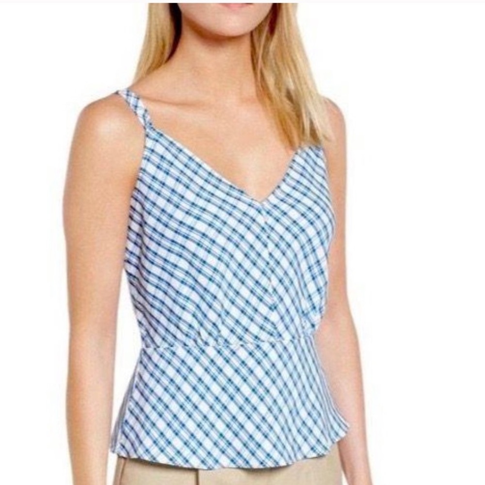 Lewit Check Peplum Plaid Cami Top